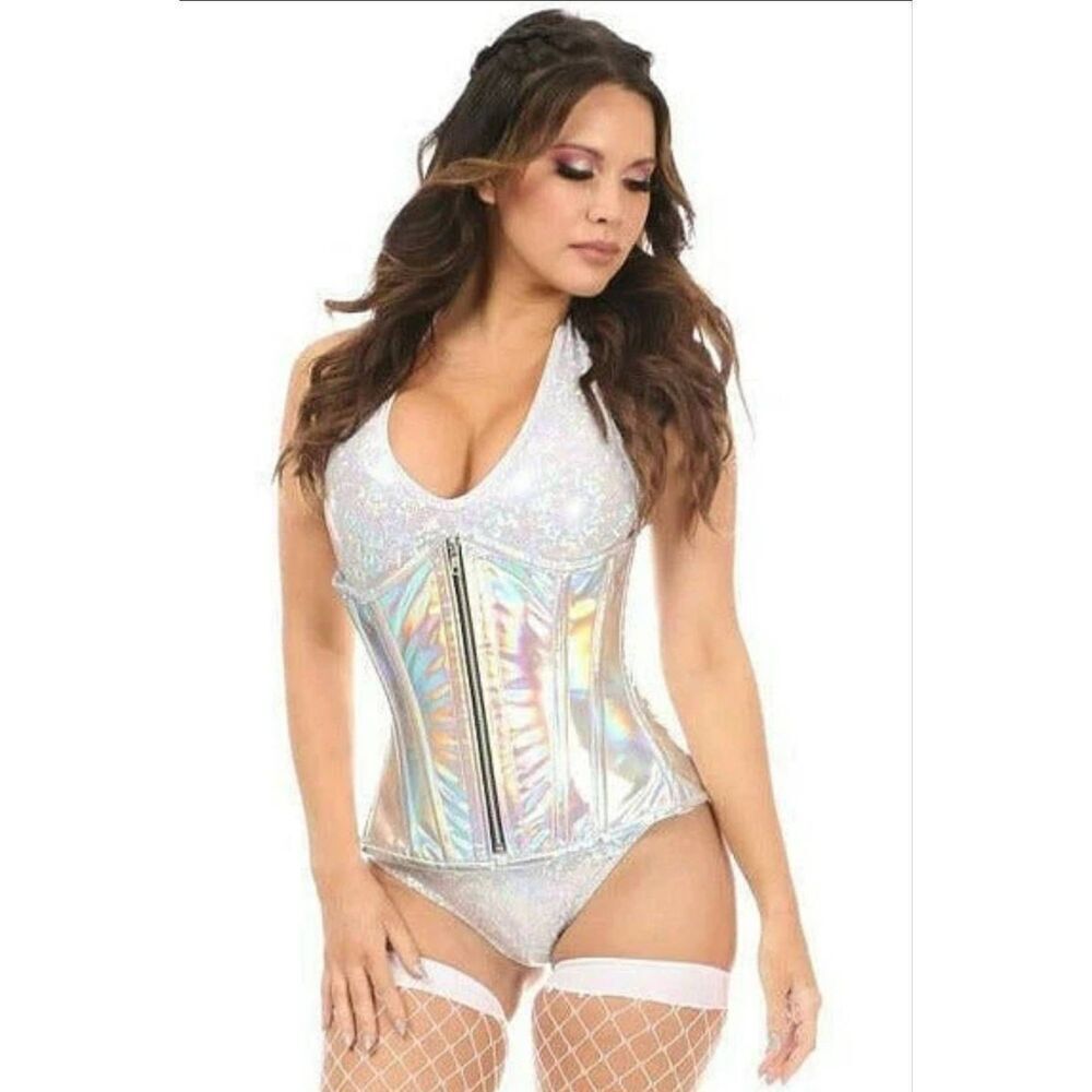 Top Drawer by Daisy Corsets Silver Holo Double Steel Boned Underbust Waist Cinch - Picture 11 of 11